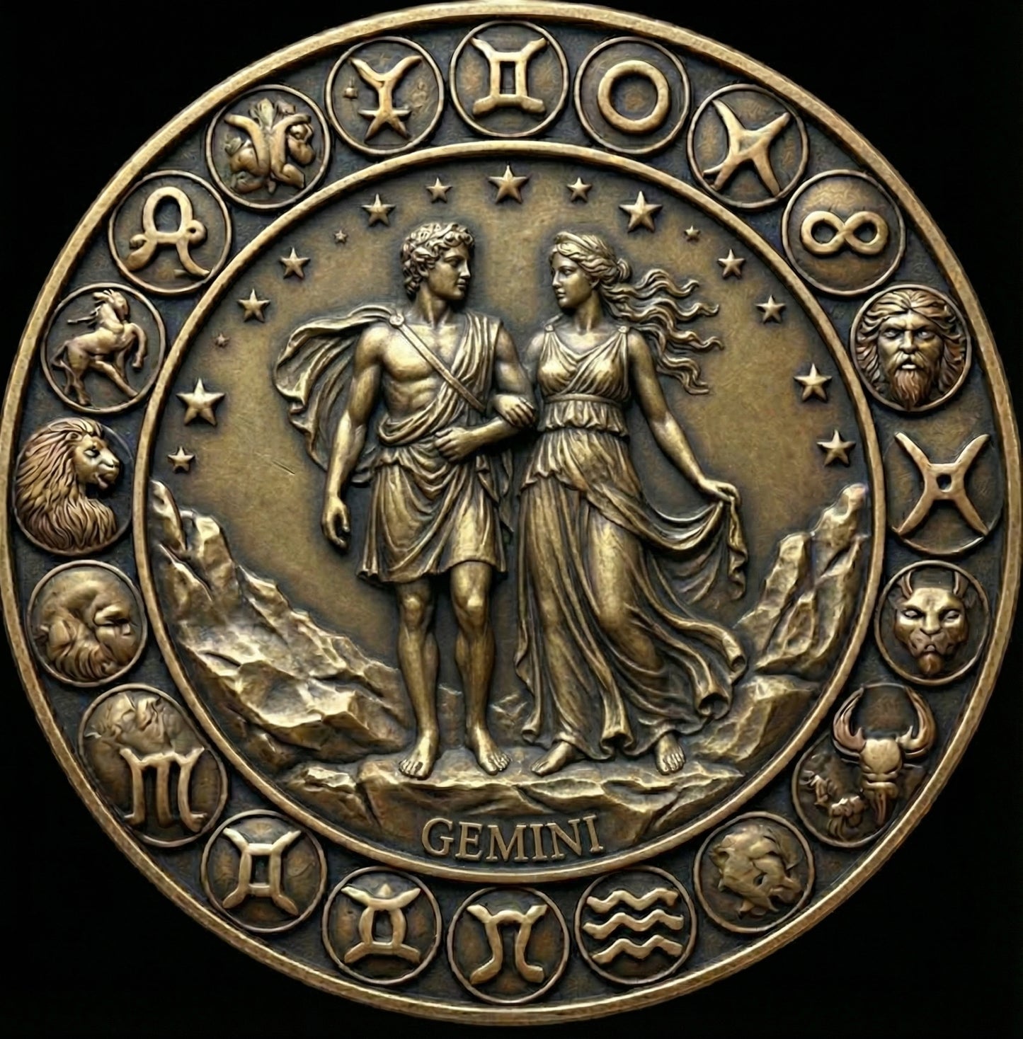 Custom Brass Zodiac Coin | Deep Engraved Astrology Token | Personalized Star Sign Gift | EDC Worry Coin