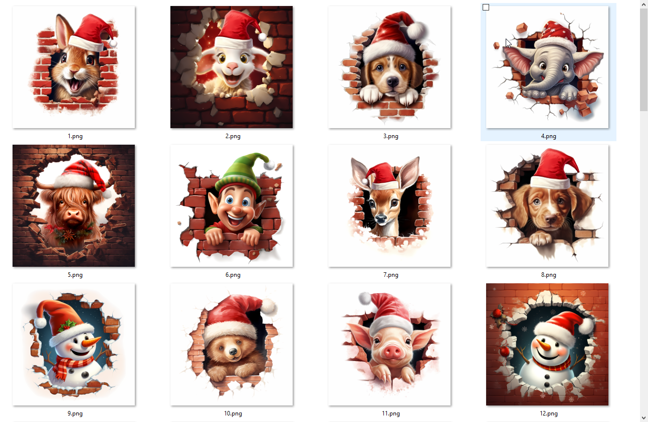 Various animals wearing Santa hats in different poses on a white background.