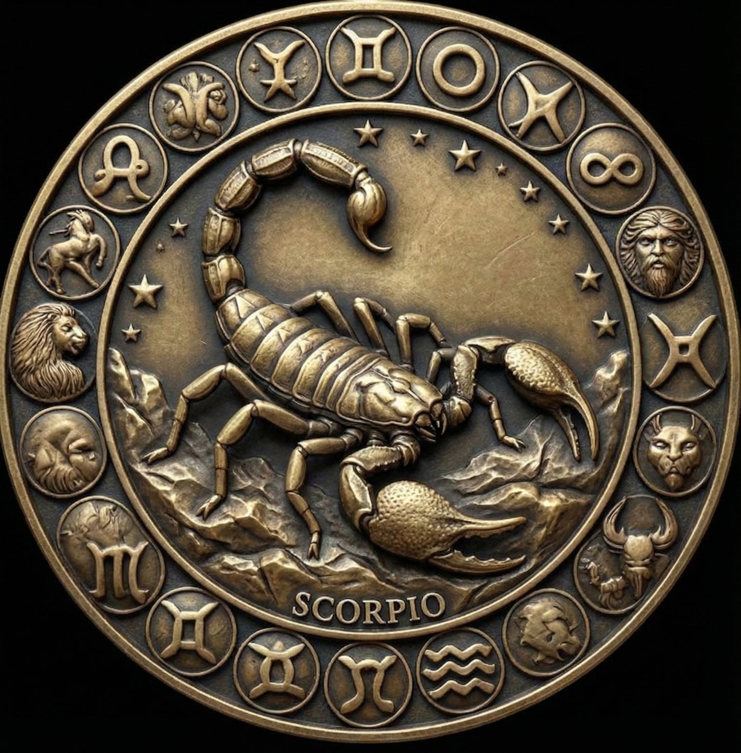 Custom Brass Zodiac Coin | Deep Engraved Astrology Token | Personalized Star Sign Gift | EDC Worry Coin