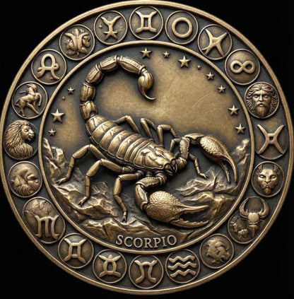 Custom Brass Zodiac Coin | Deep Engraved Astrology Token | Personalized Star Sign Gift | EDC Worry Coin